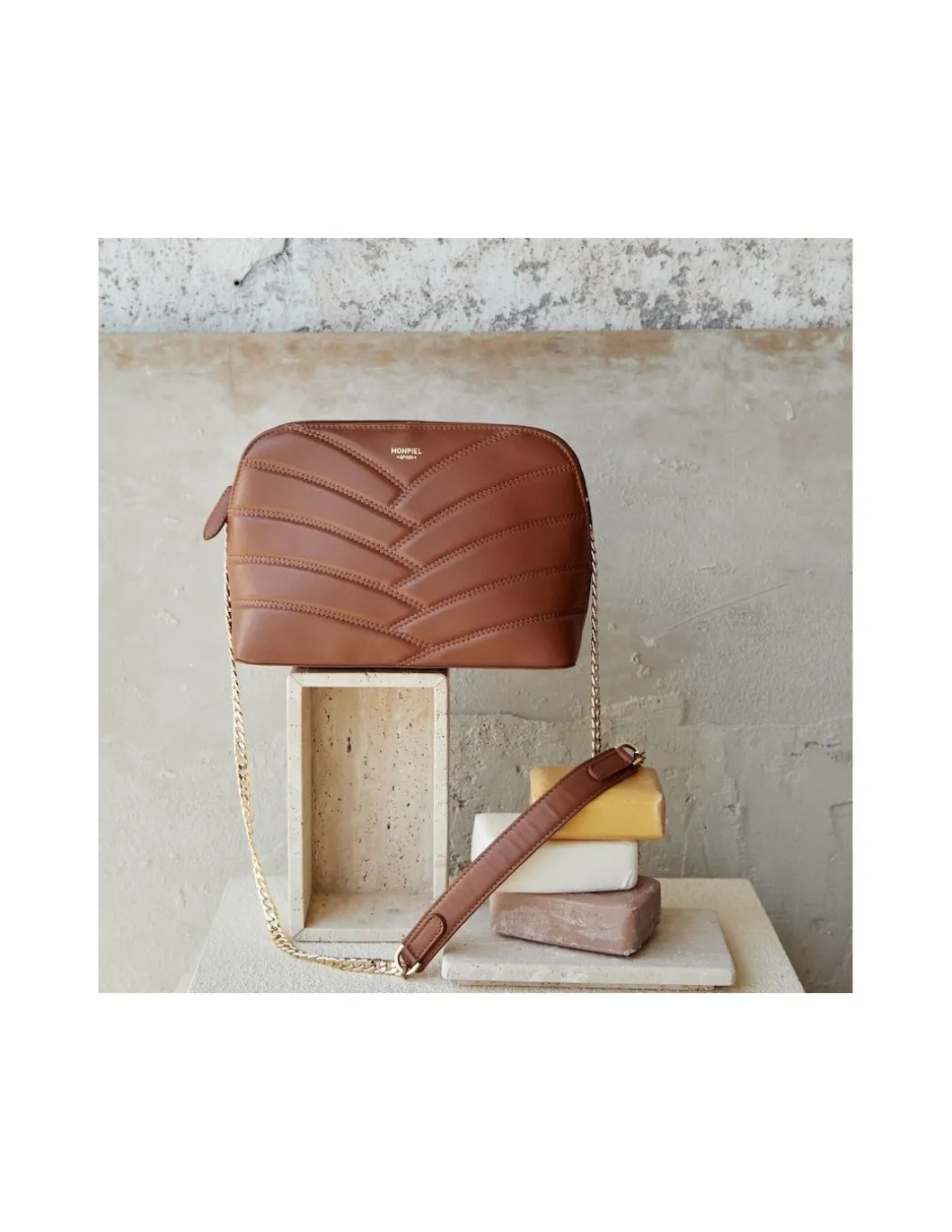 MONPIEL Bolso Acolchado de Piel con Cadena Oro*Mujer Bolsos De Piel Medianos|Bolsos Piel Mujer