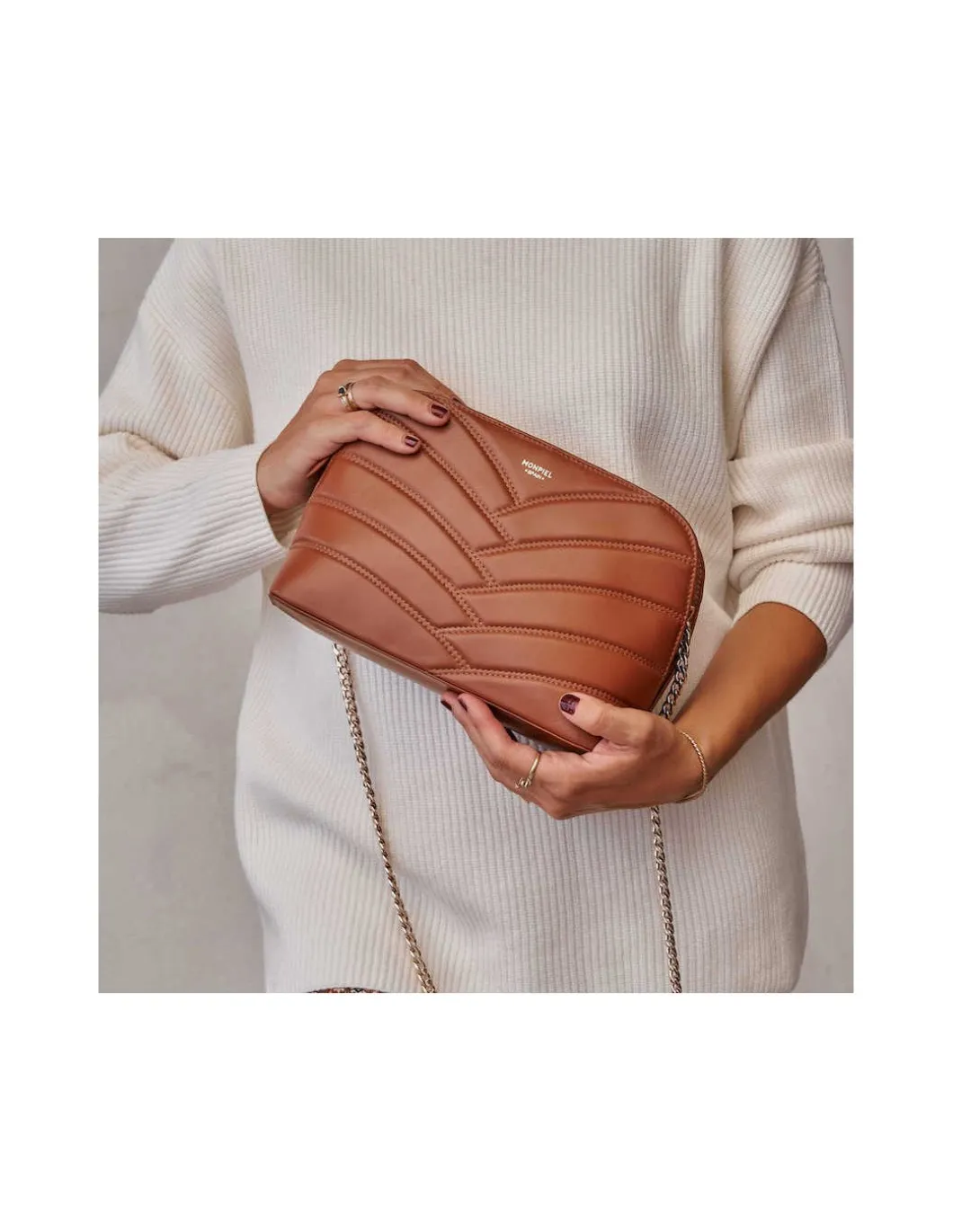 MONPIEL Bolso Acolchado de Piel con Cadena Oro*Mujer Bolsos De Piel Medianos|Bolsos Piel Mujer