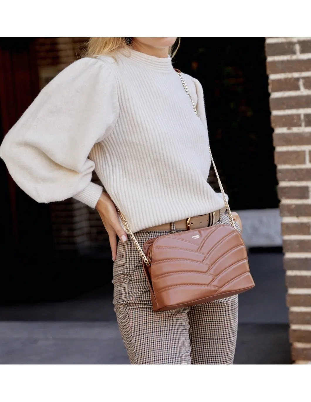 MONPIEL Bolso Acolchado de Piel con Cadena Oro*Mujer Bolsos De Piel Medianos|Bolsos Piel Mujer