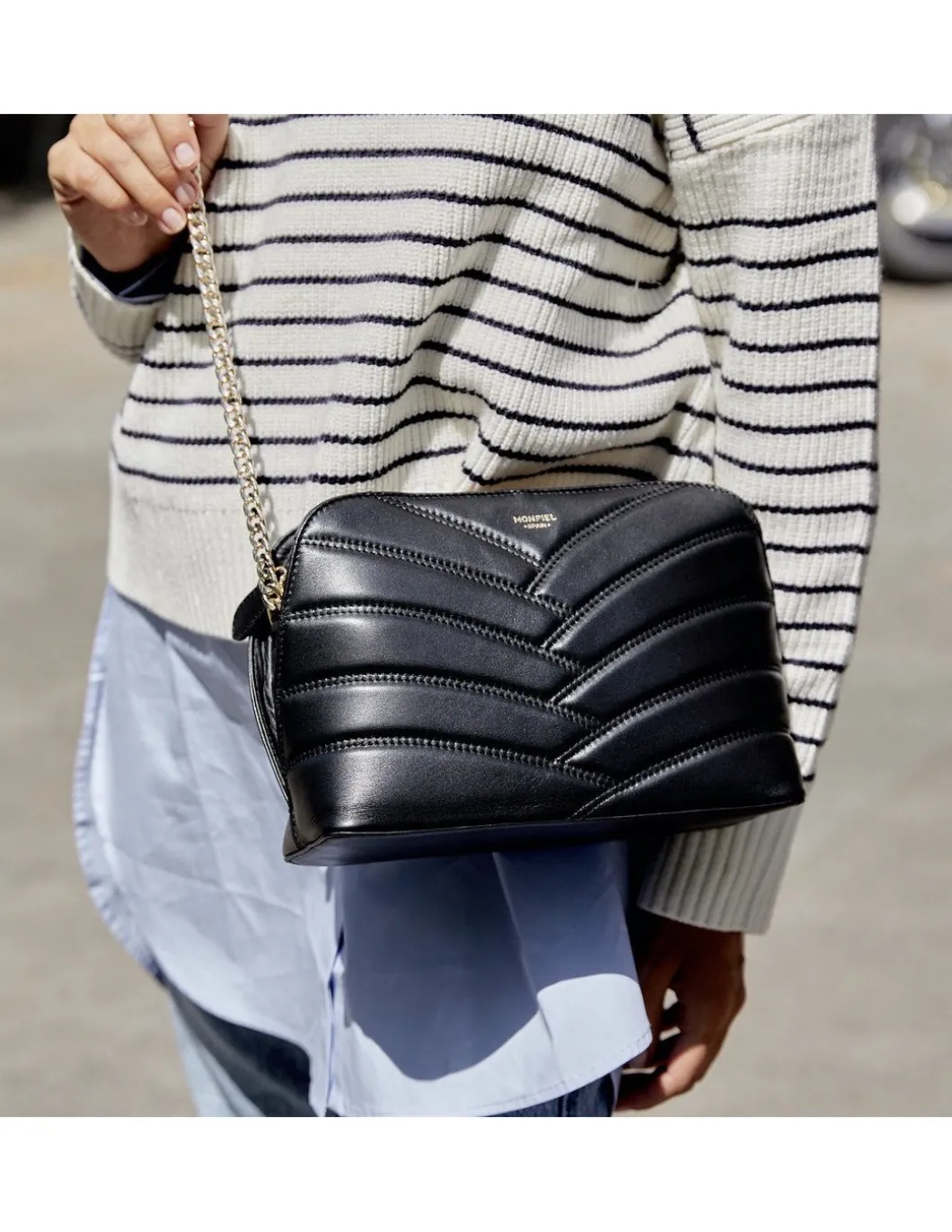 MONPIEL Bolso Acolchado de Piel con Cadena Oro*Mujer Bolsos De Piel Medianos|Bolsos Piel Mujer