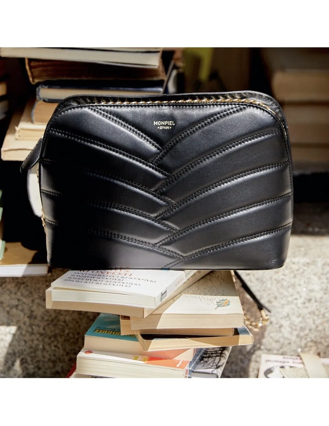 MONPIEL Bolso Acolchado de Piel con Cadena Oro*Mujer Bolsos De Piel Medianos|Bolsos Piel Mujer