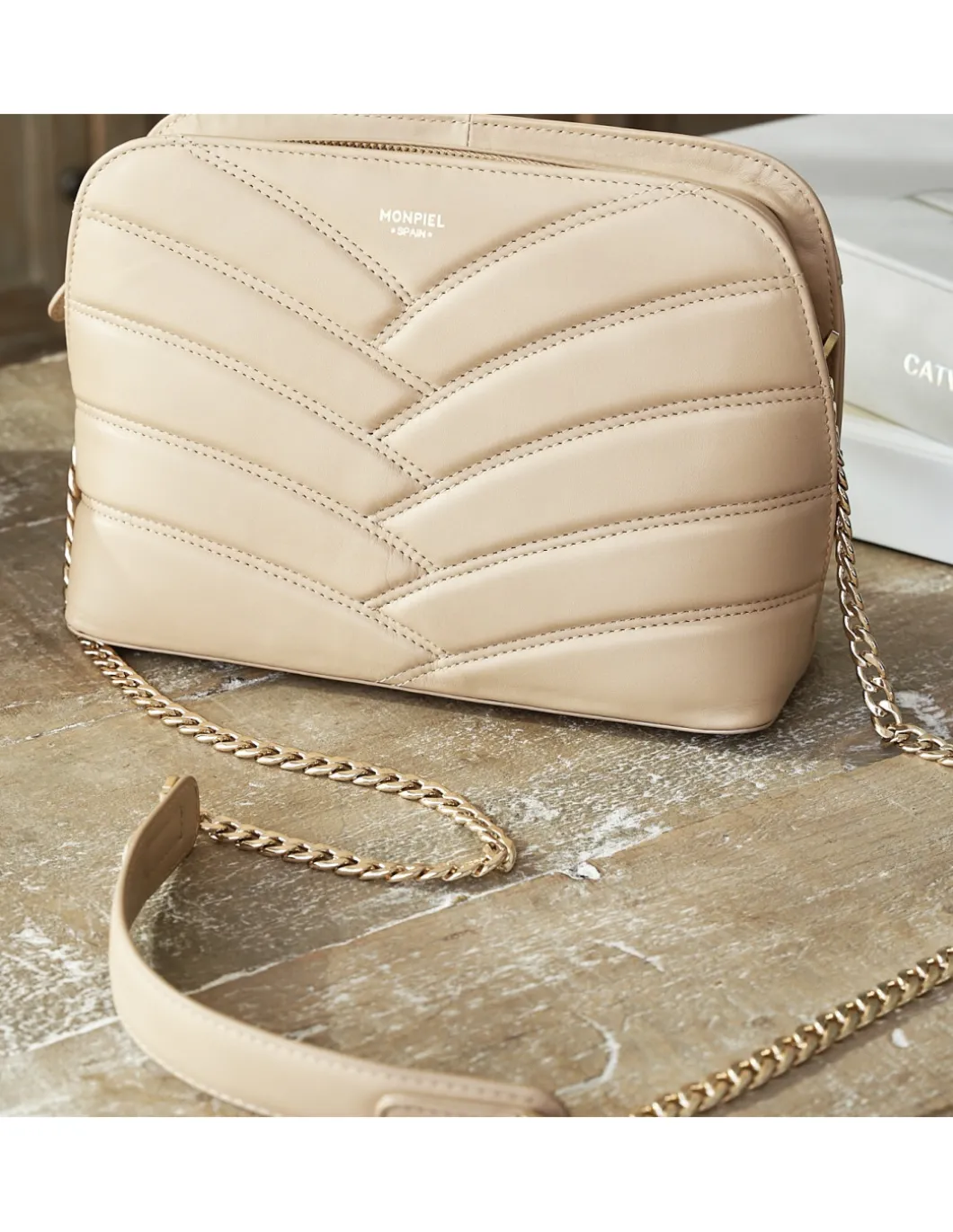 MONPIEL Bolso Acolchado de Piel con Cadena Oro*Mujer Bolsos De Piel Medianos|Bolsos Piel Mujer