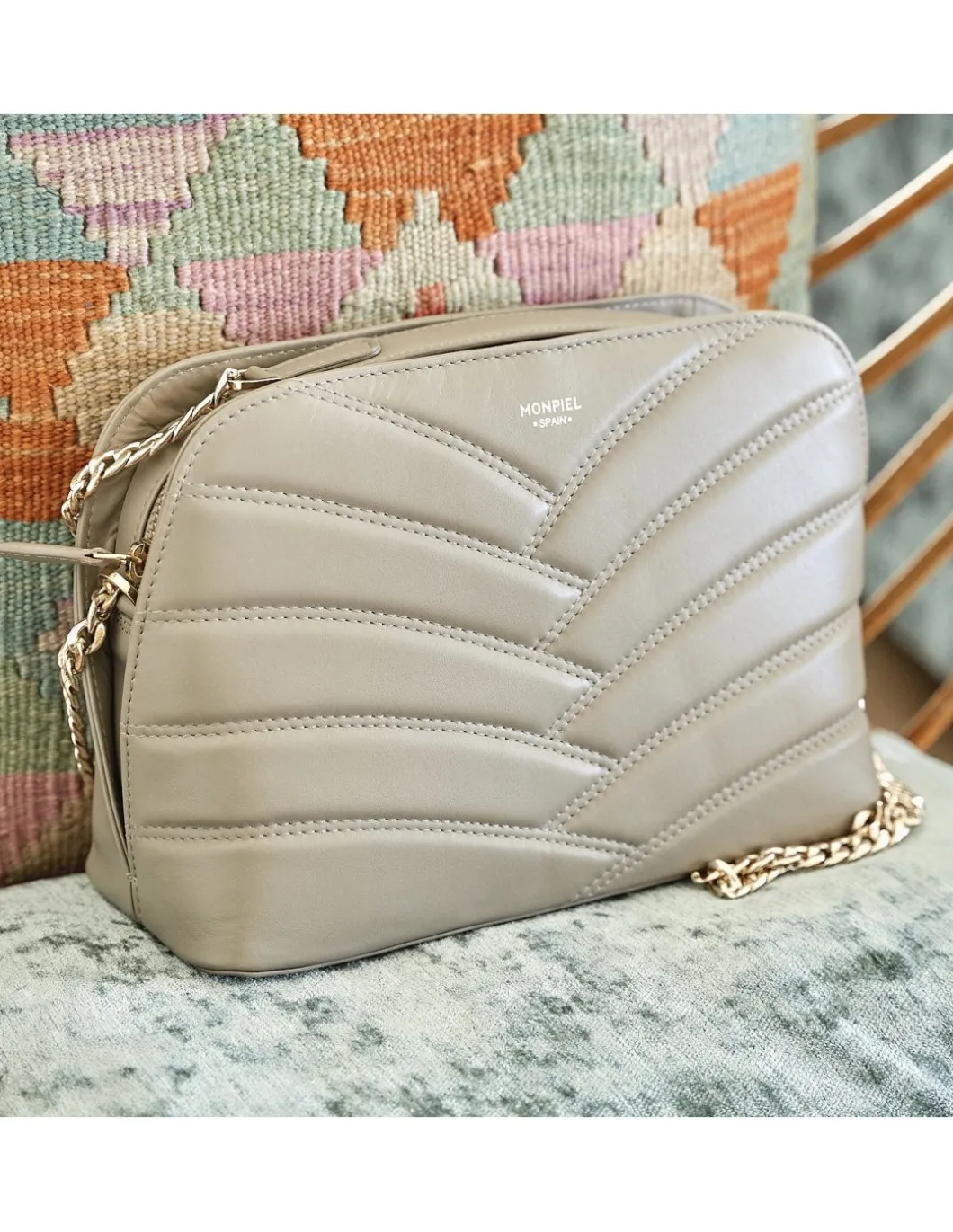 MONPIEL Bolso Acolchado de Piel con Cadena Oro*Mujer Bolsos De Piel Medianos|Bolsos Piel Mujer