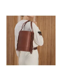 MONPIEL Bolso de Cubo de piel con Flecos Grande Roma*Mujer Bolsos De Piel Grandes|Bolsos Piel Mujer