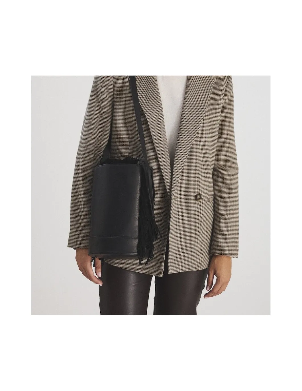 MONPIEL Bolso de Cubo de piel con Flecos Grande Roma*Mujer Bolsos De Piel Grandes|Bolsos Piel Mujer