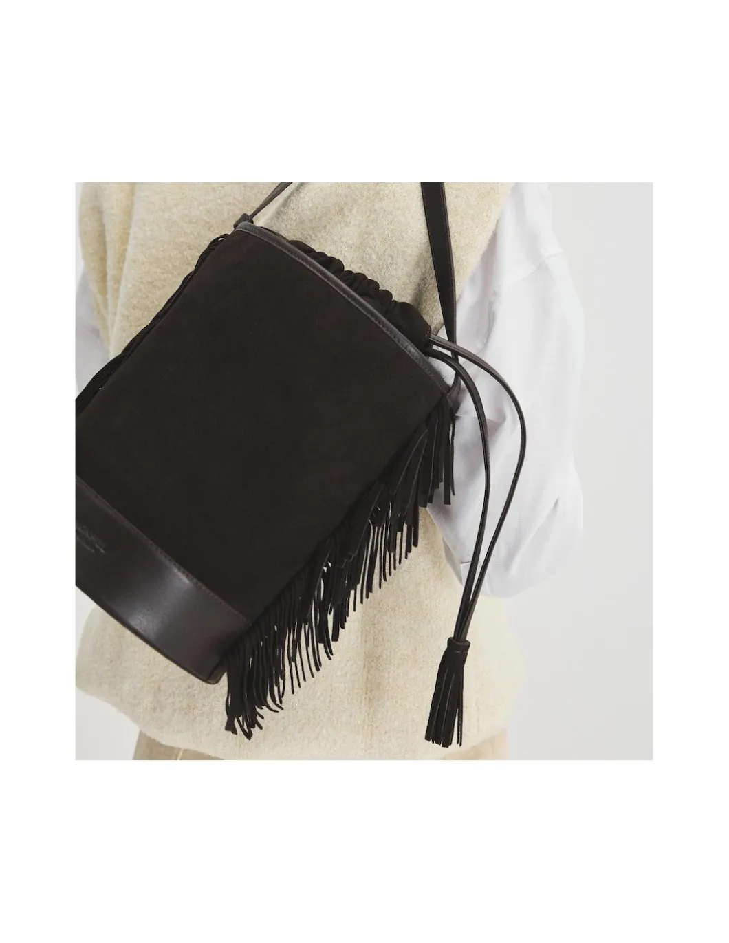 MONPIEL Bolso de Cubo de piel con Flecos Grande Roma*Mujer Bolsos De Piel Grandes|Bolsos Piel Mujer