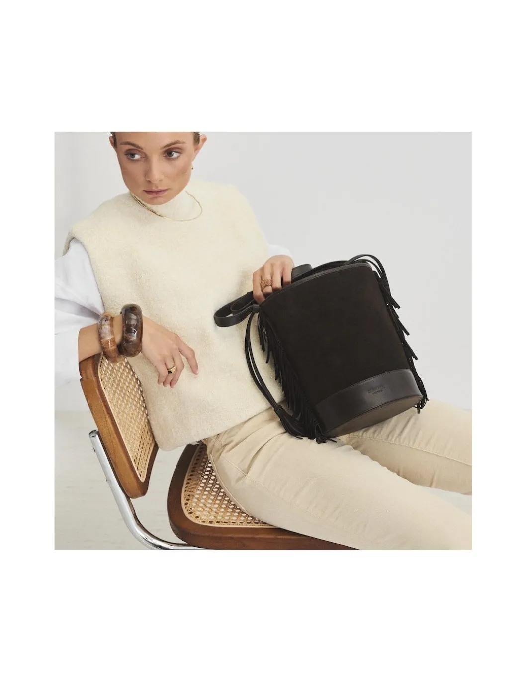 MONPIEL Bolso de Cubo de piel con Flecos Grande Roma*Mujer Bolsos De Piel Grandes|Bolsos Piel Mujer