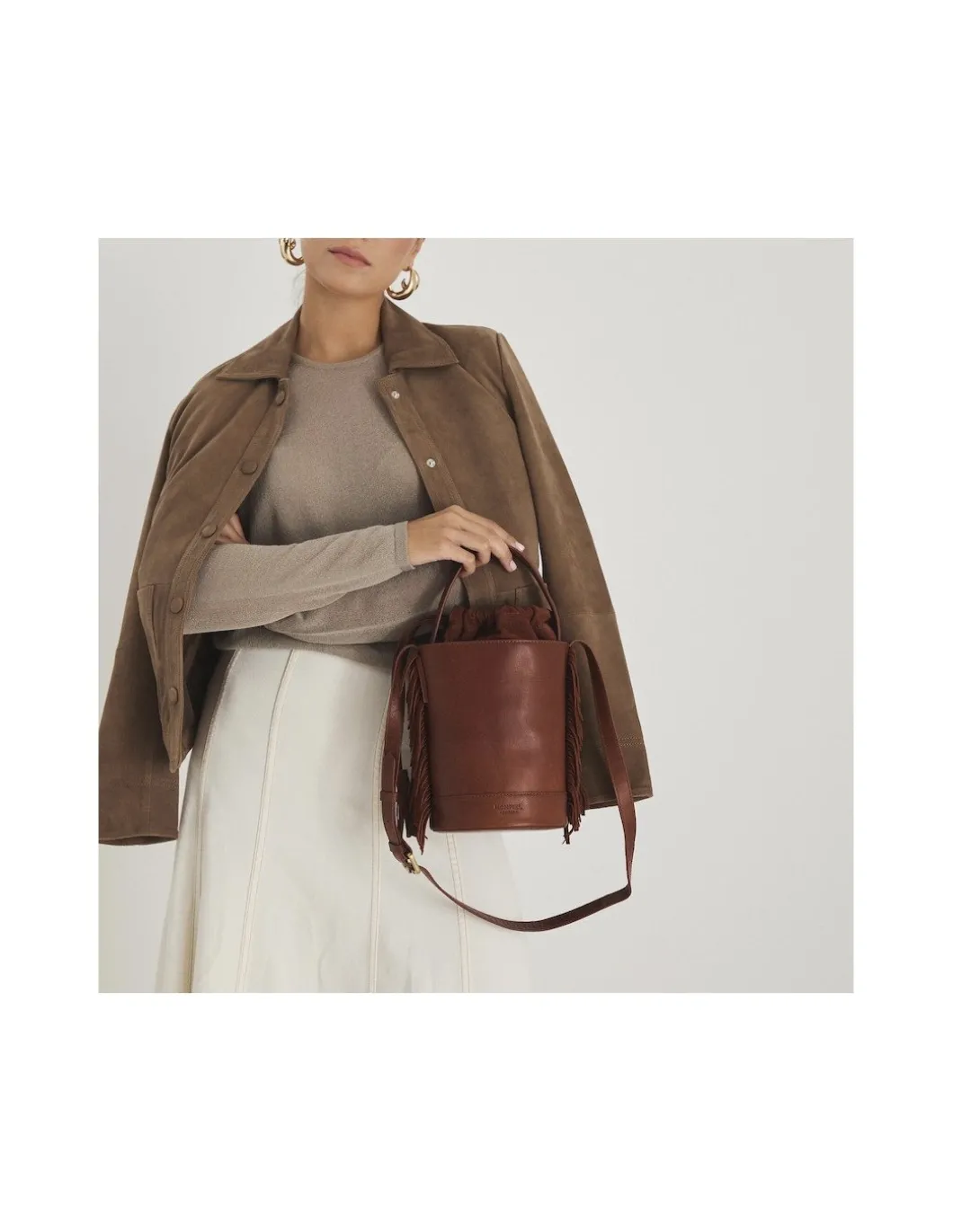 MONPIEL Bolso de Cubo de piel flecos Pequeno Roma*Mujer Bolsos De Piel Pequeños|Bolsos Piel Mujer