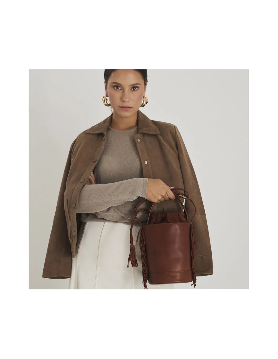 MONPIEL Bolso de Cubo de piel flecos Pequeno Roma*Mujer Bolsos De Piel Pequeños|Bolsos Piel Mujer