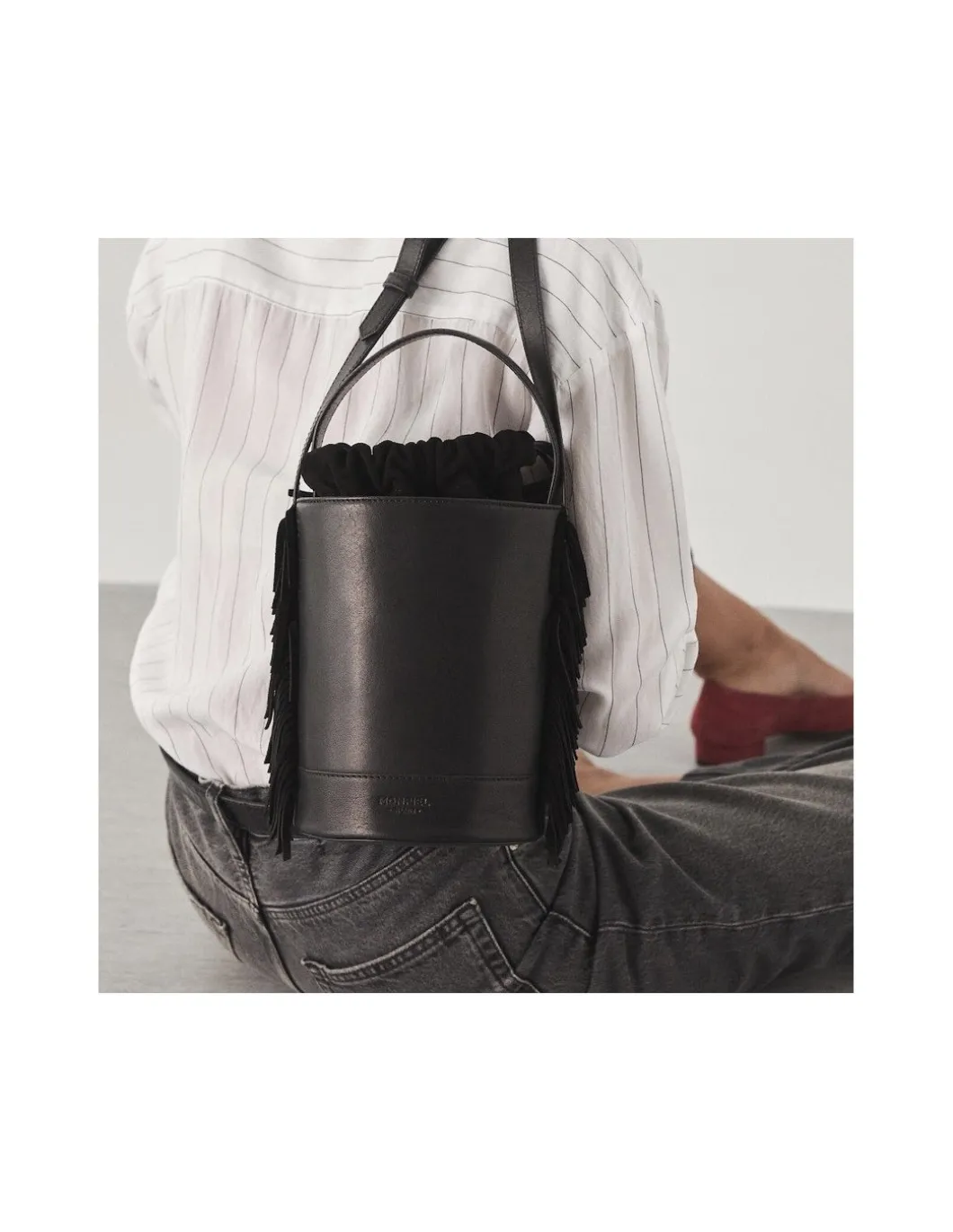 MONPIEL Bolso de Cubo de piel flecos Pequeno Roma*Mujer Bolsos De Piel Pequeños|Bolsos Piel Mujer
