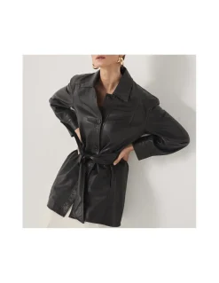 MONPIEL Trench de Cuero Negra*Mujer Chaquetas De Cuero Mujer