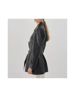 MONPIEL Trench de Cuero Negra*Mujer Chaquetas De Cuero Mujer